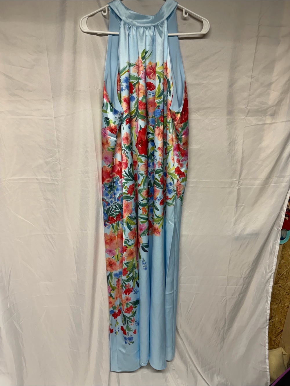 BARONSHION Womens XL Blue Floral Halter Maxi Dress Tropical Vacation NWT